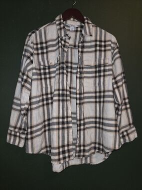 Old Navy Cream, Black and Tan Plaid Button-Down Shirt